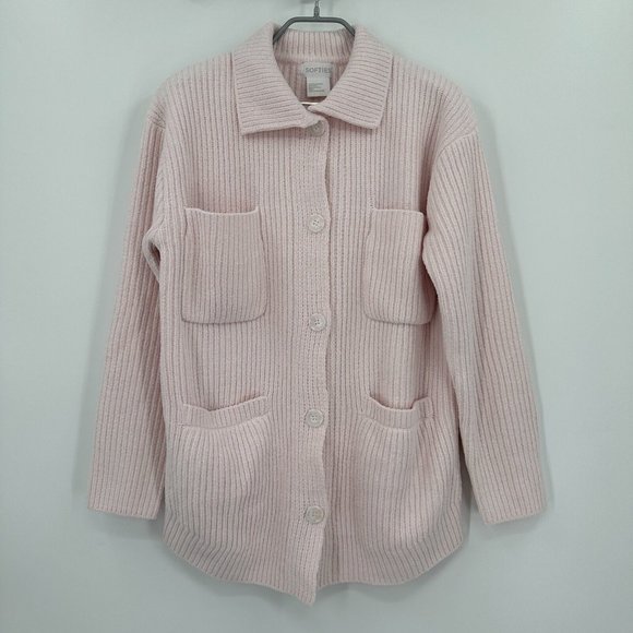 Softies Rib Chenille Knit Shacket Shirt Jacket sz S Blush Pink Button Front NEW - Picture 1 of 5